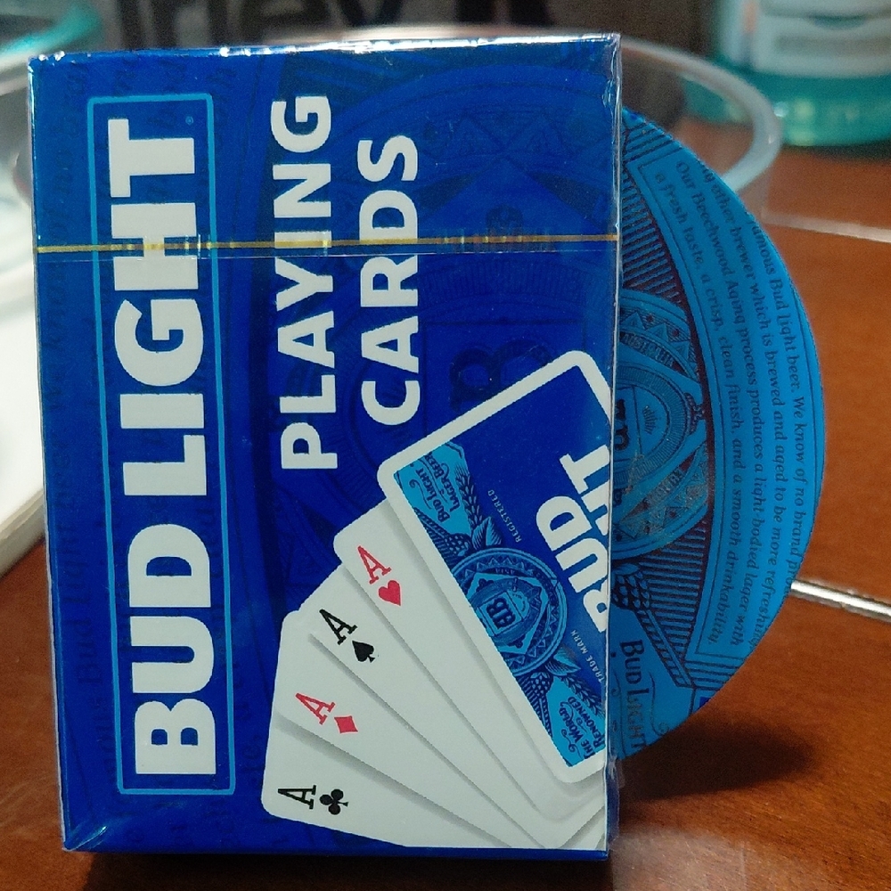 Sealed Bud Light Blue Playing Cards With Coaster